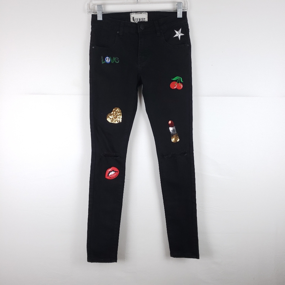 French Selfie 22 Patch Skinny Black Jeans Size 0